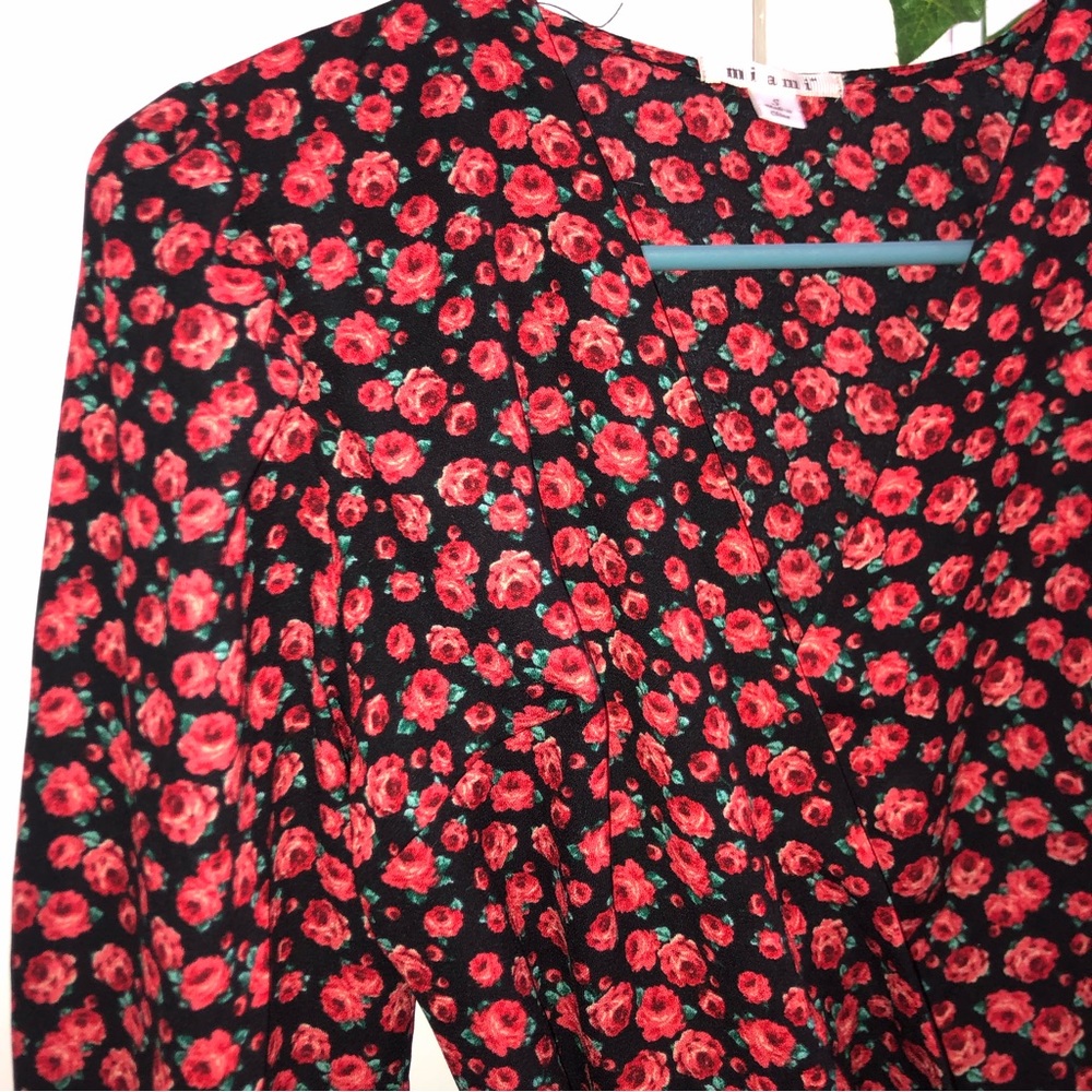 Black and Red Rose Patterned Wrap Dress